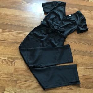 black satin jumpsuit